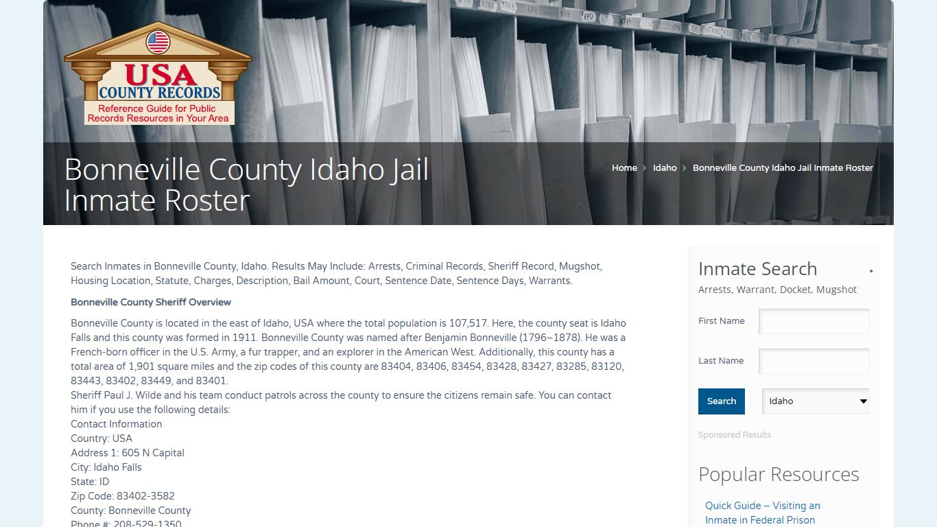 Bonneville County Idaho Jail Inmate Roster | Name Search